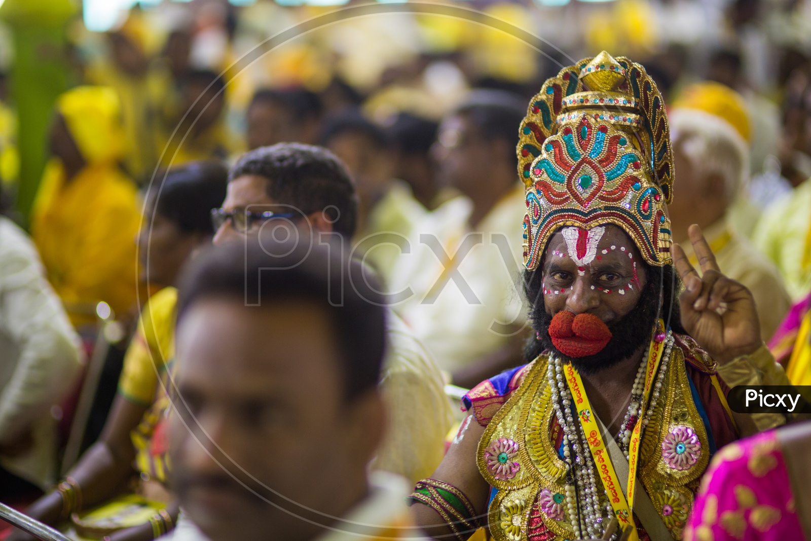 A TDP Supporter dressed up as Lord Hanuman at Mahanadu, 2018.