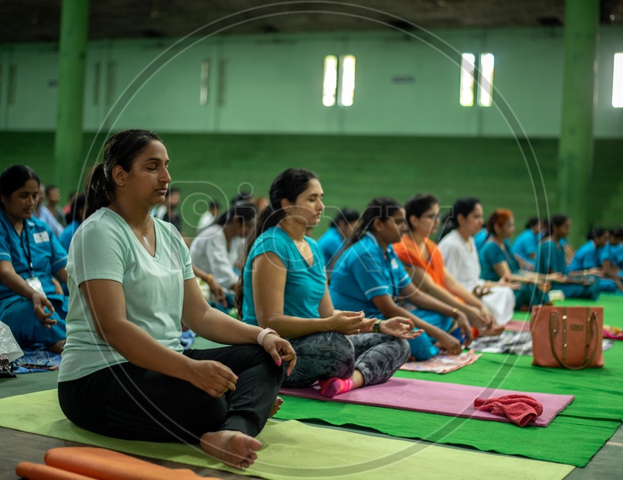 Residents of Vijayawada practising Yoga, International Yoga Day, 2018