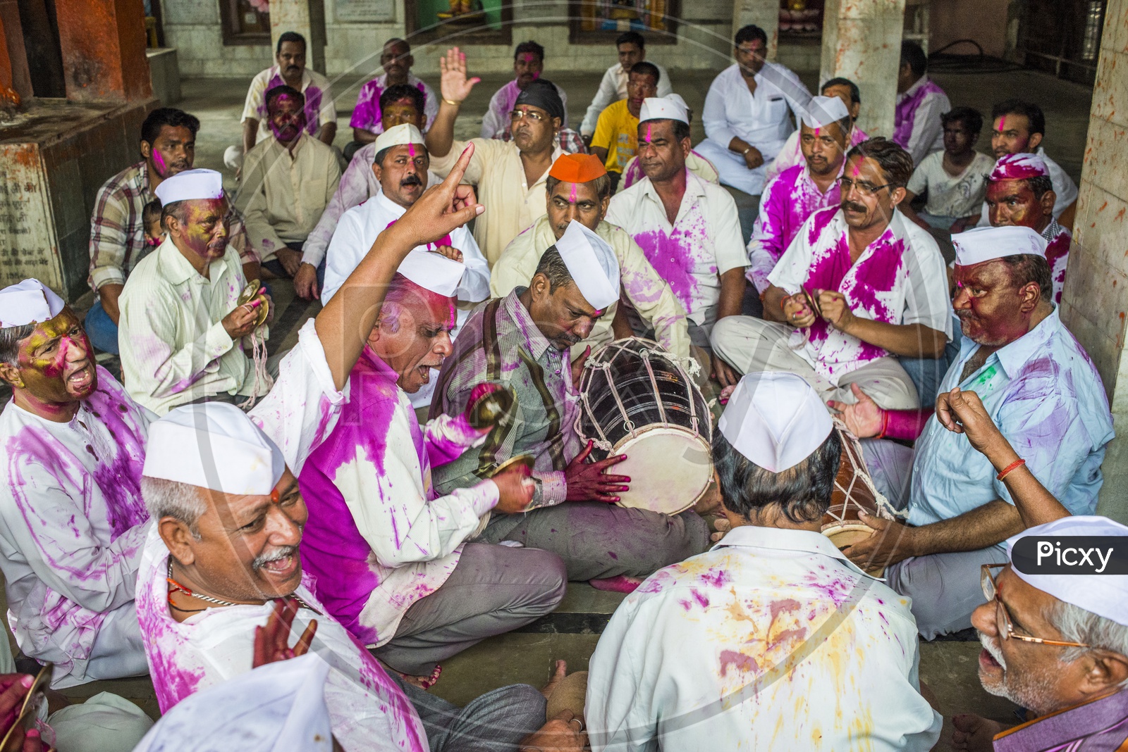 People celebrating Holi Festival in Begum Bazaar