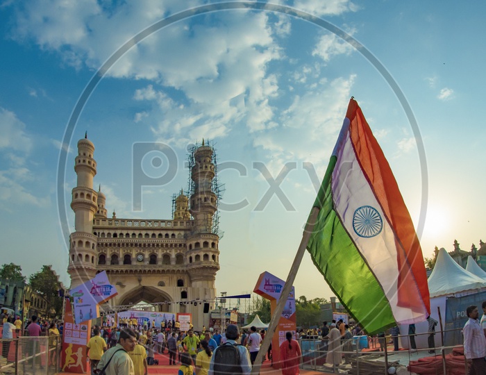 Charminar with Indian Flag