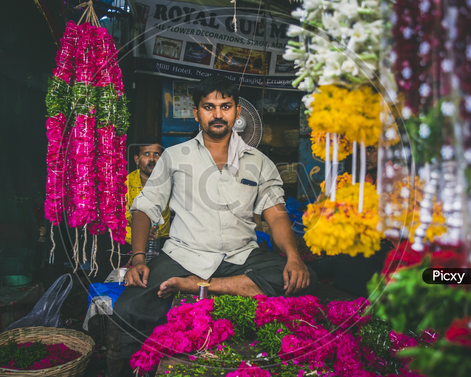 Flower vendor on the streets of Sanath Nagar