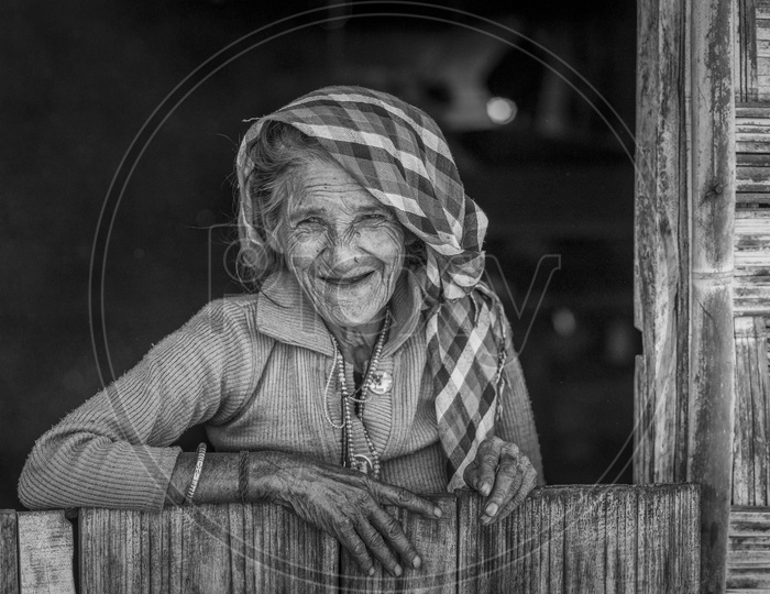 Smiling old woman in Apatani Tribes, HongVillage, Ziro