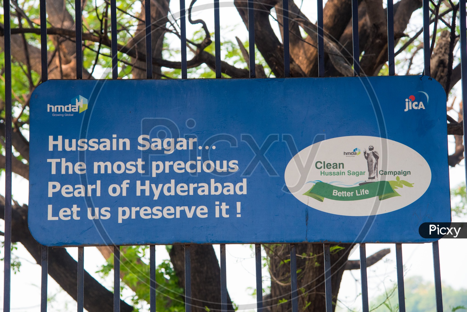 Sign board for a Clean  Hussain Sagar Lake