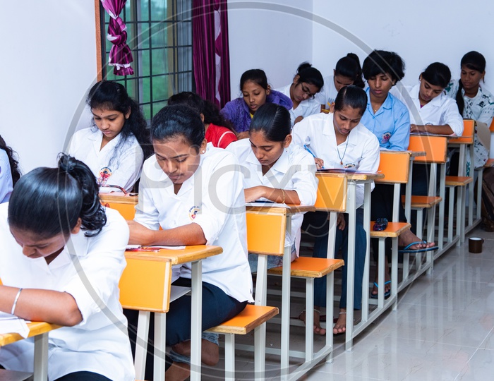Students write exams in an educational institute in Telangana