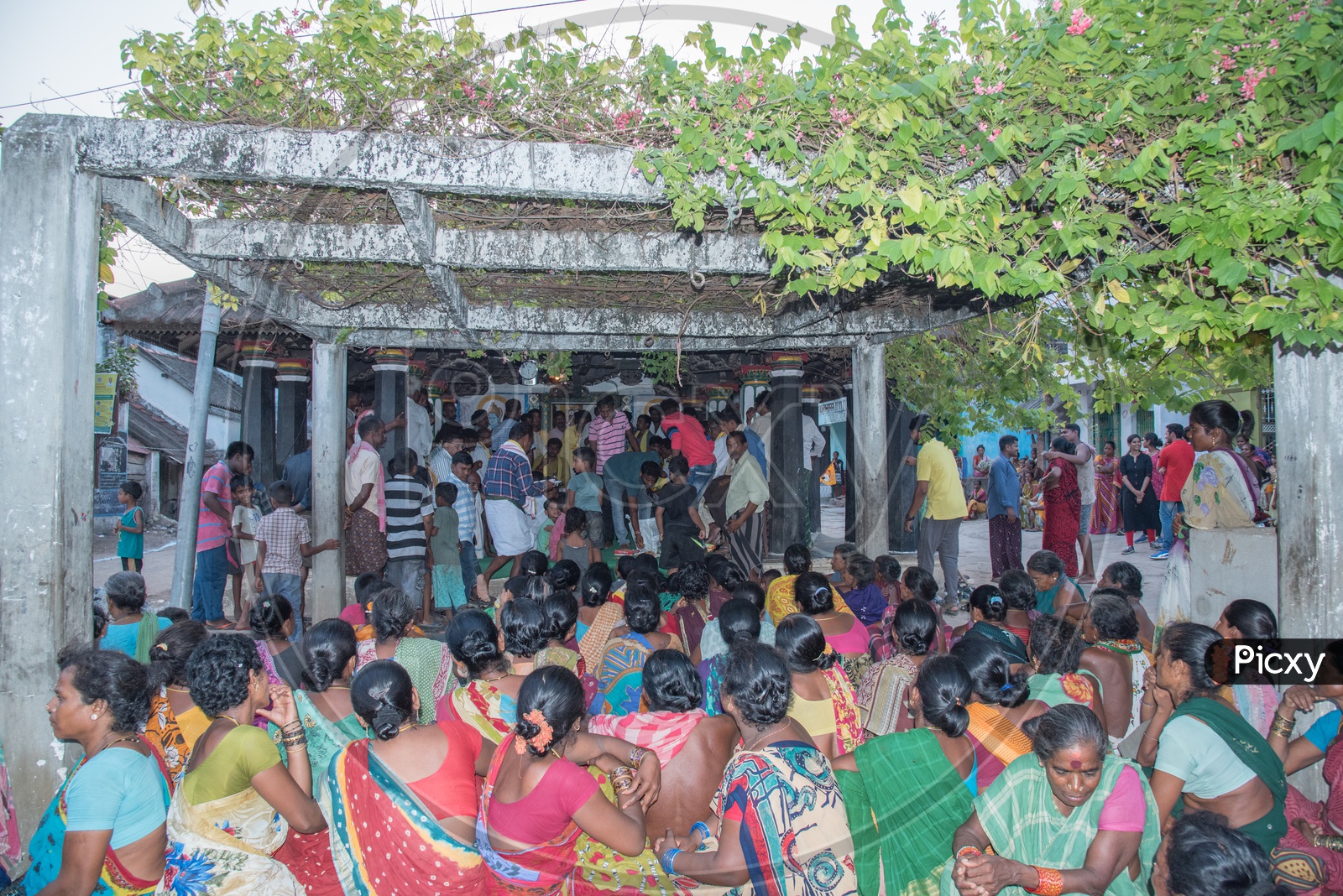 Villagers of Telukunchi Village at the Village Panchayat.