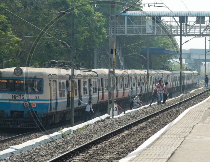 Dangerously crossing Railway lines at MMTS Train Staion