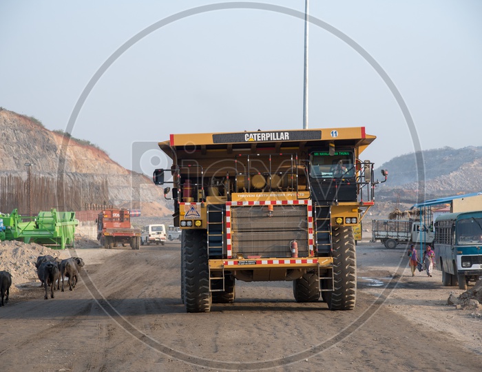 Heavy Machinery at Polavaram Spill way Construction Site.
