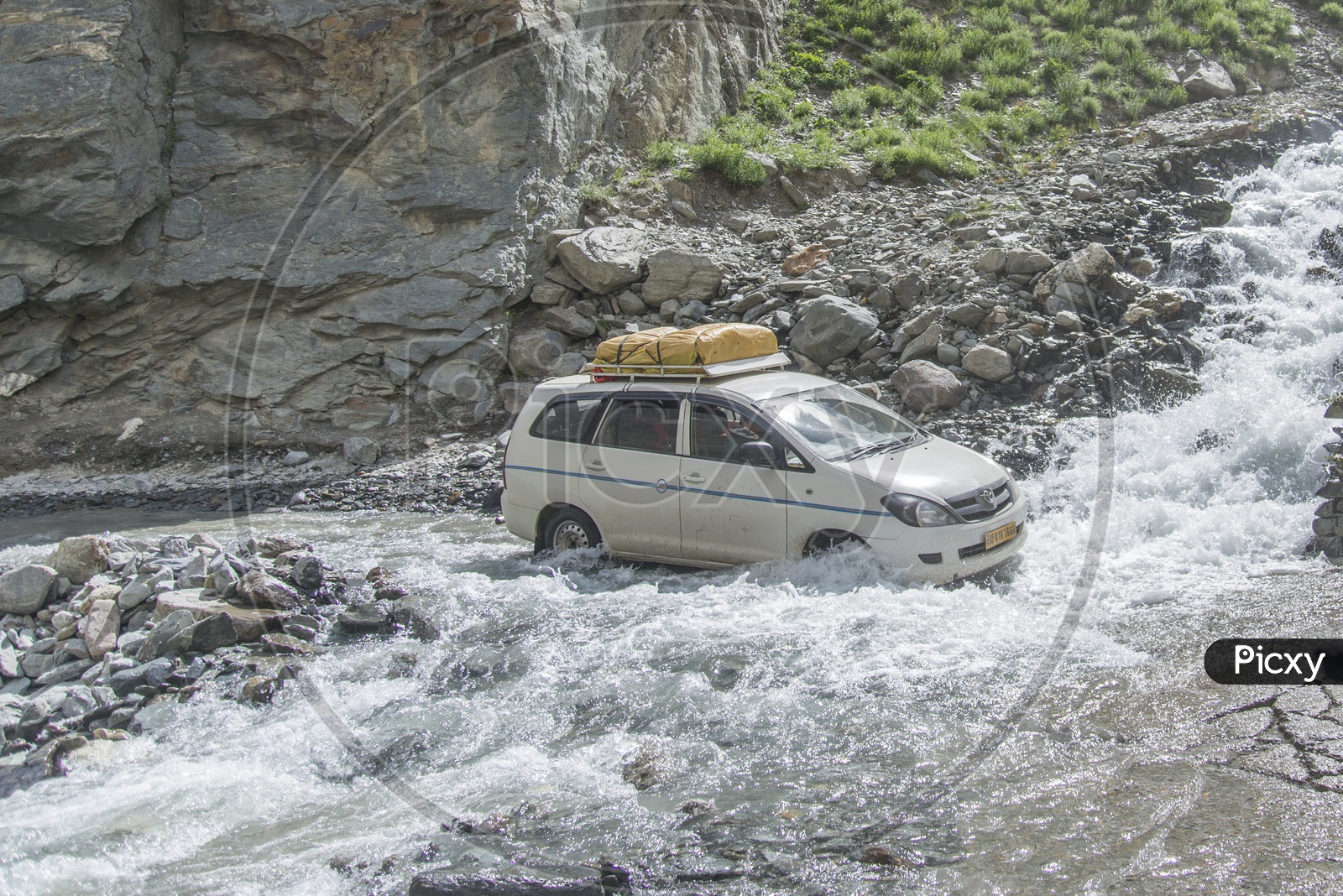 Car Crossing a Stream, Manali to Leh by Road