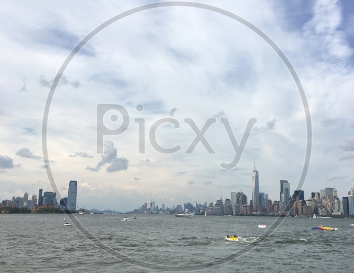 Manhattan and Jersey as seen from the Ferry to Statue of Liberty
