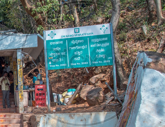 Information boards at  Lord Venkateswara Swamy Temple Walk way, Tirupati