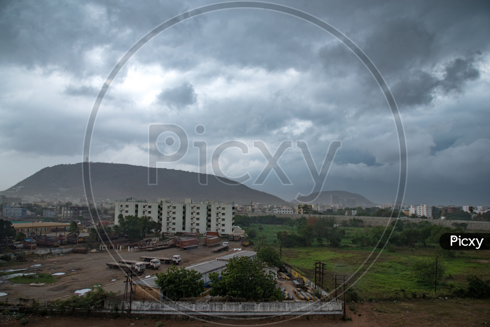 Stormy Clouds hovering around Mangalagiri Hill and Town.