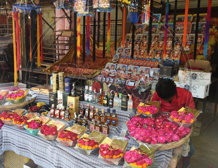 Stores selling liquor as offering for God at Kal Bhairav Temple