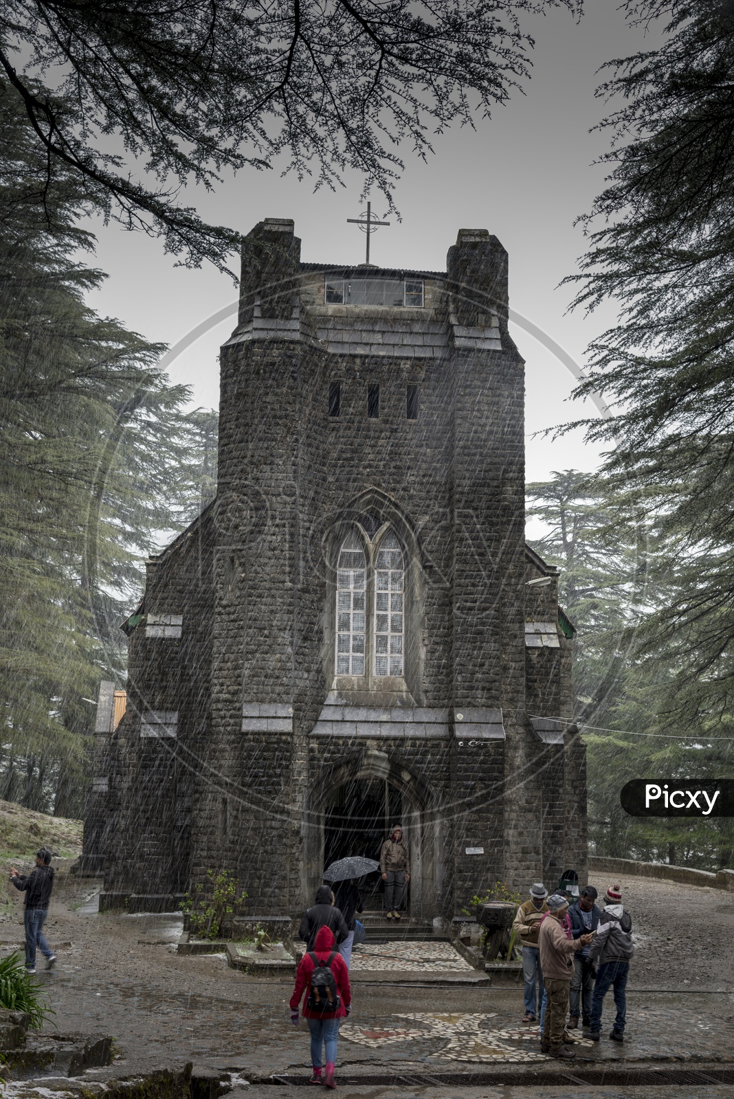 Snow Drizzling in-front of Church at Dharmasala, Himachal Pradesh