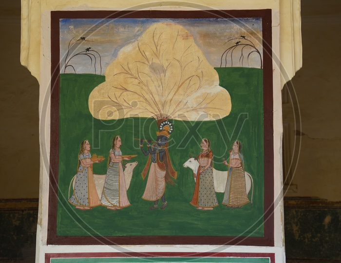 Paintings inside Amer Palace