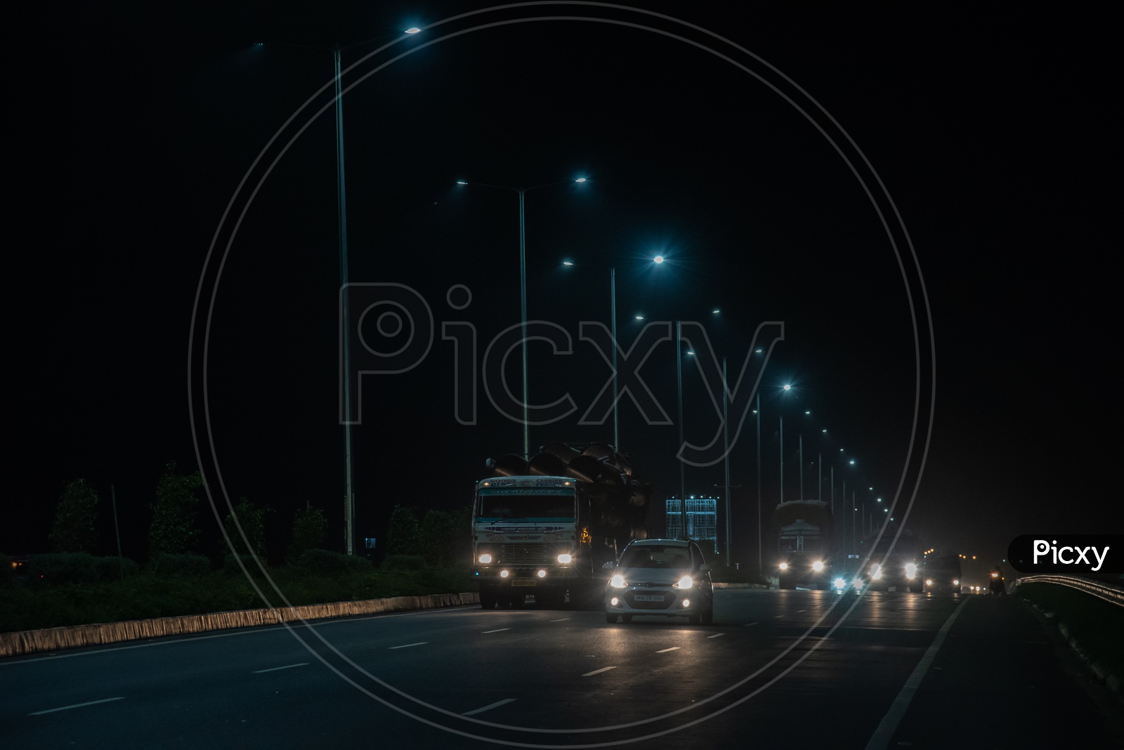 Vehicles/Cars/Bus under the LED Lights on NH 16.