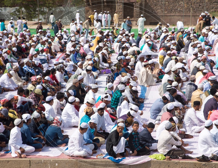 Muslim gathered for prayer meet at Qutb Shahi Tombs for Ramadan Eid