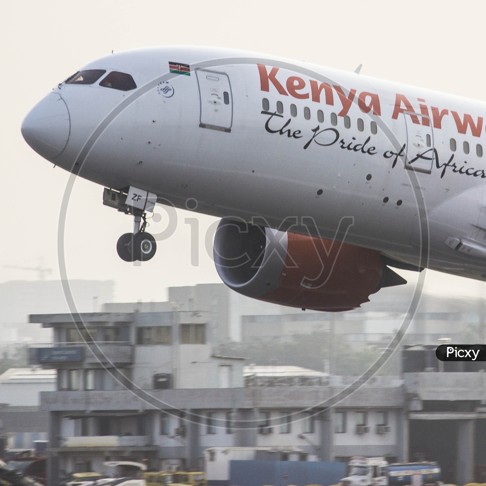 Kenya airways B787 taking off from mumbai for nairobi.