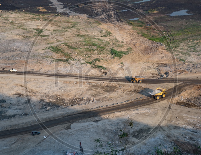 Construction Vehicles at Polavaram Spill Way Dam.