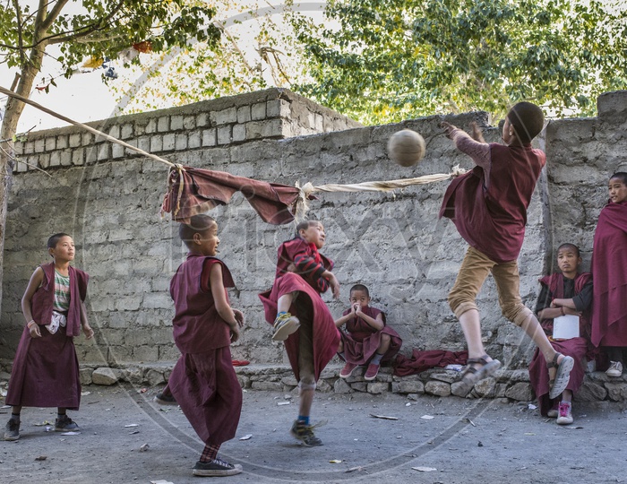 Child Buddhist Monks Playing at Key Monastery, Spiti Valley