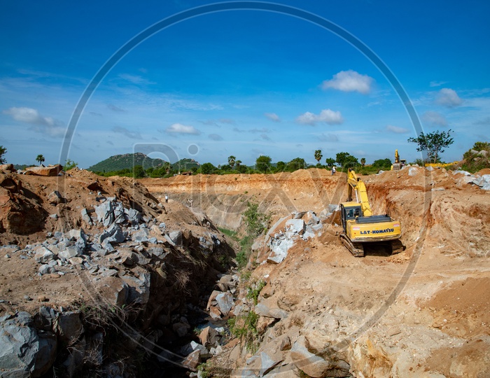 Excavation work to divert Musi River water to farms in Peddagudem village in Telangana