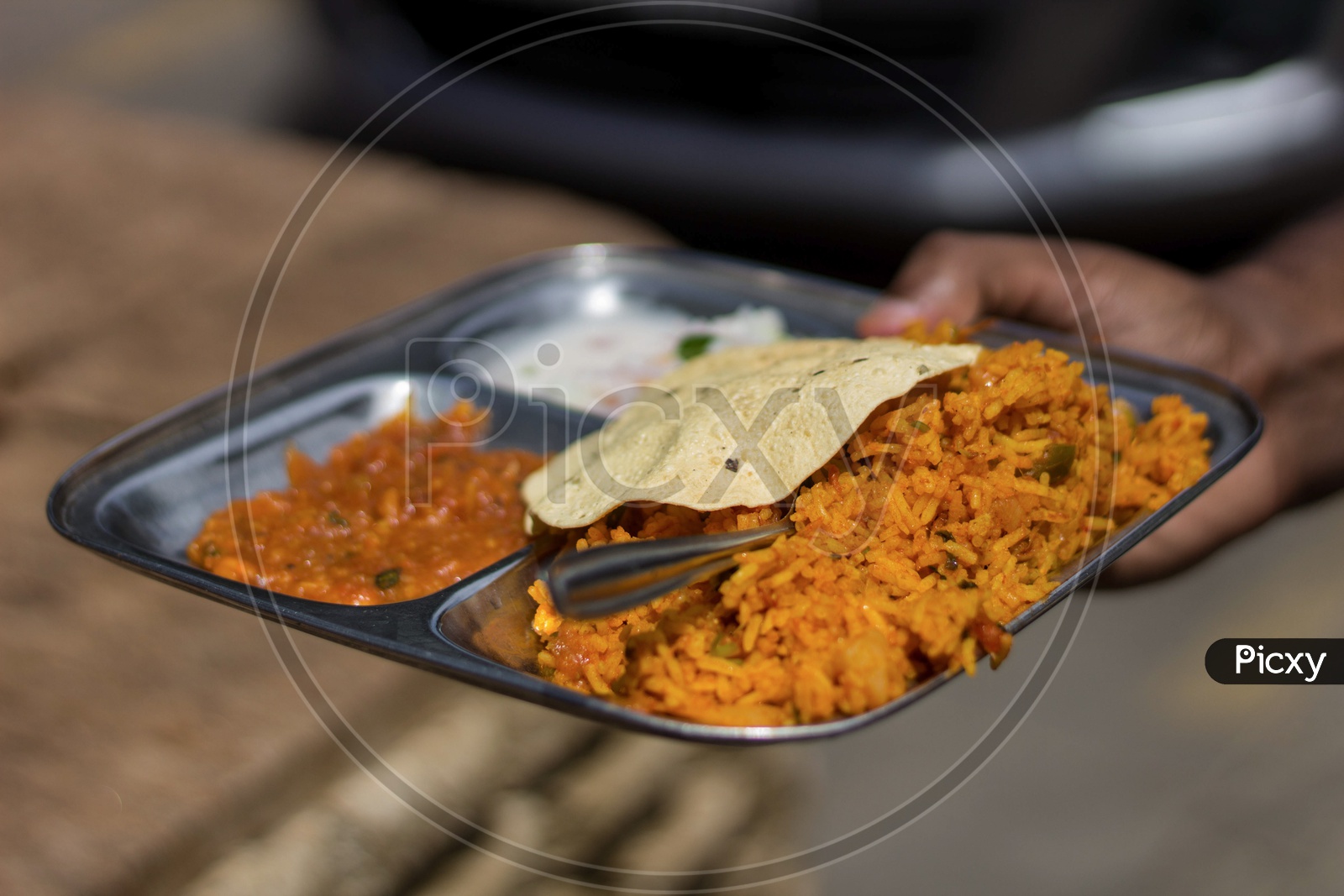 Pulav rice as a  street food at Mumbai