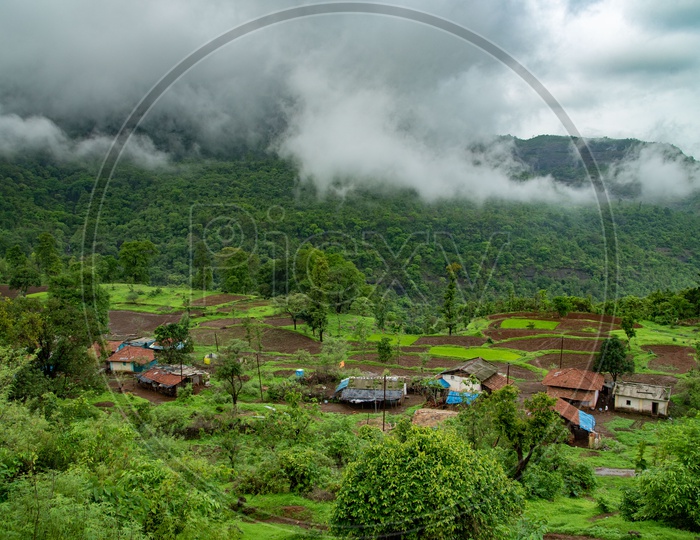 Scenic hills and villages of the western ghat during monsoon
