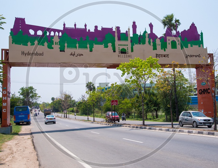 Welcome to Hyderabad Sign Board at Hyderabad  Medipally  Warangal Highway