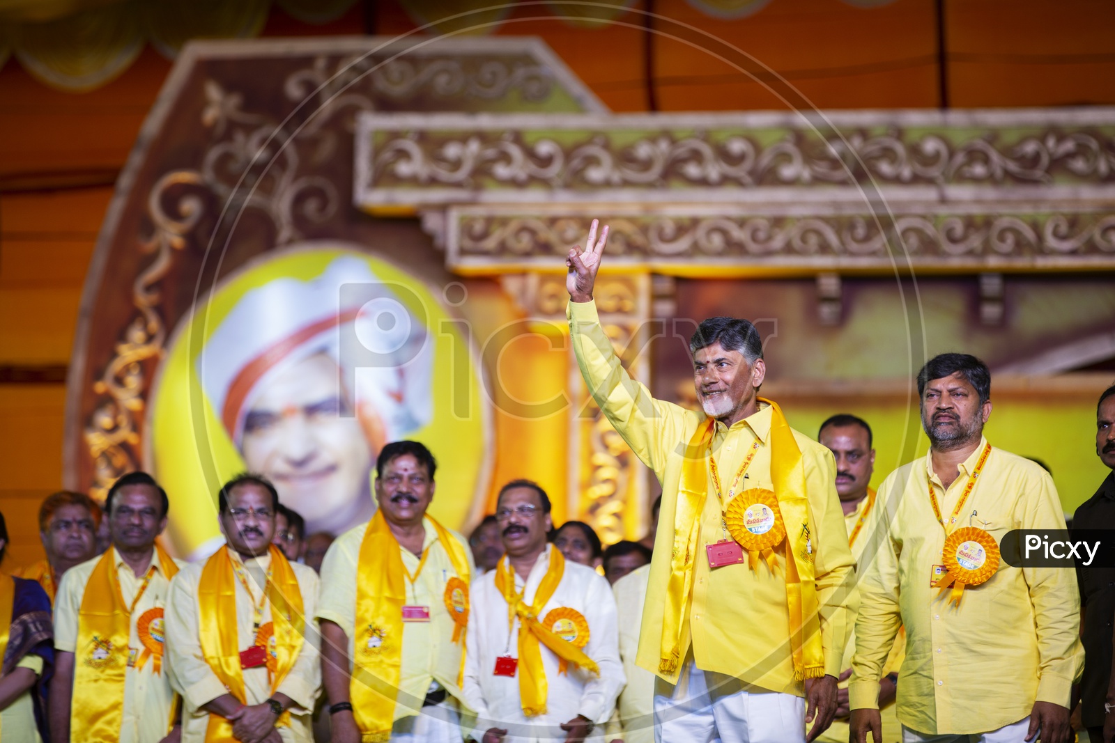 Sri Nara Chandra Babu Naidu, Chief Minister of Andhra Pradesh with his Signature gesture at  Mahanadu 2018.