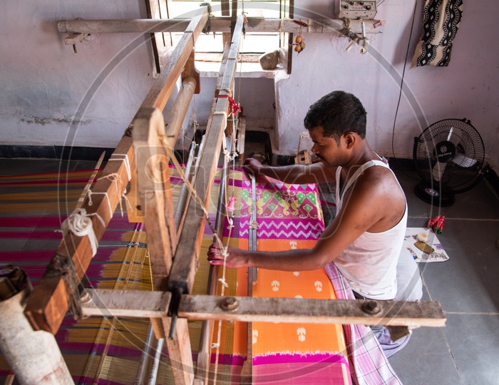 Weaver at Pochampally making Ikat sarees