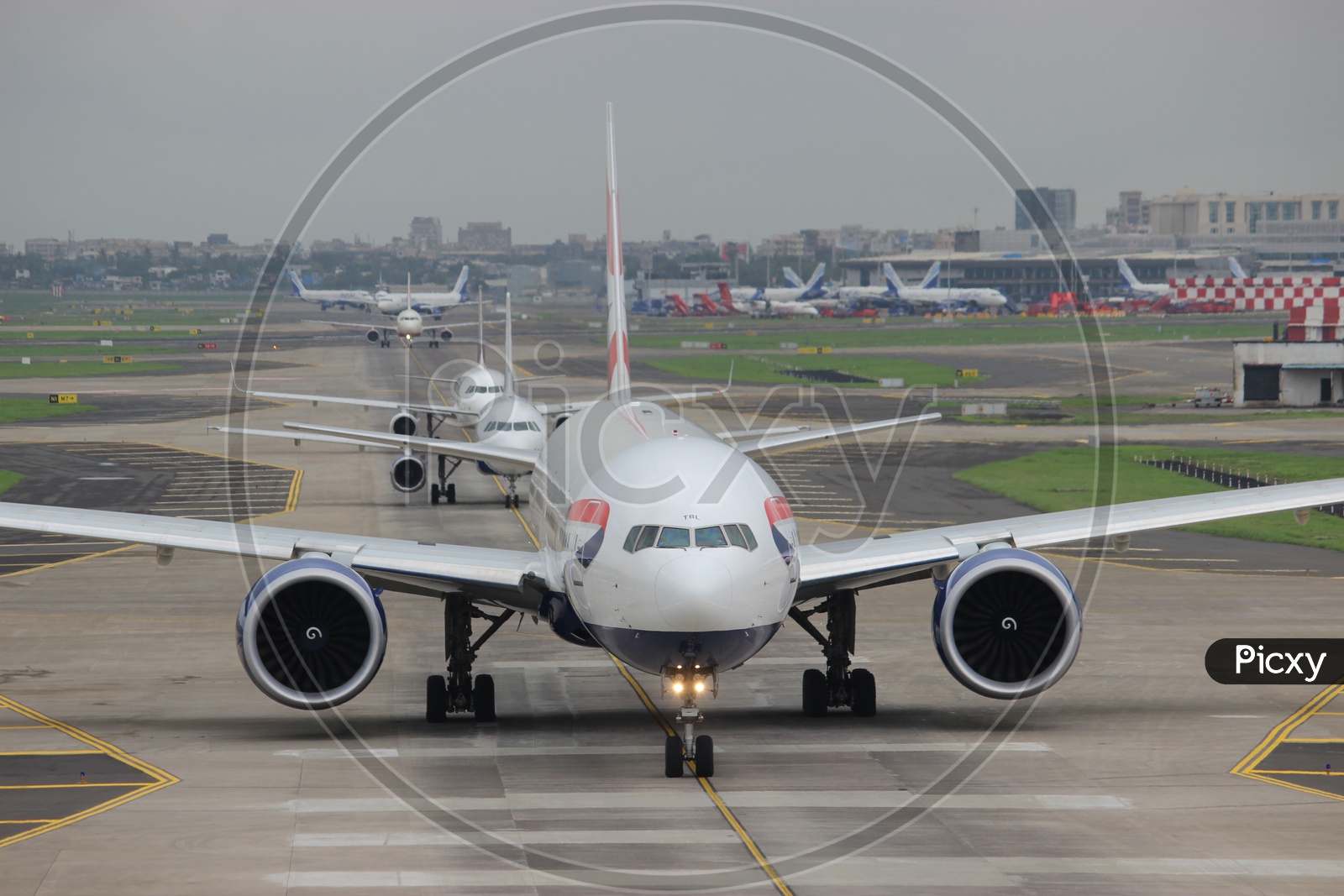 British Airways 777 leading the departure