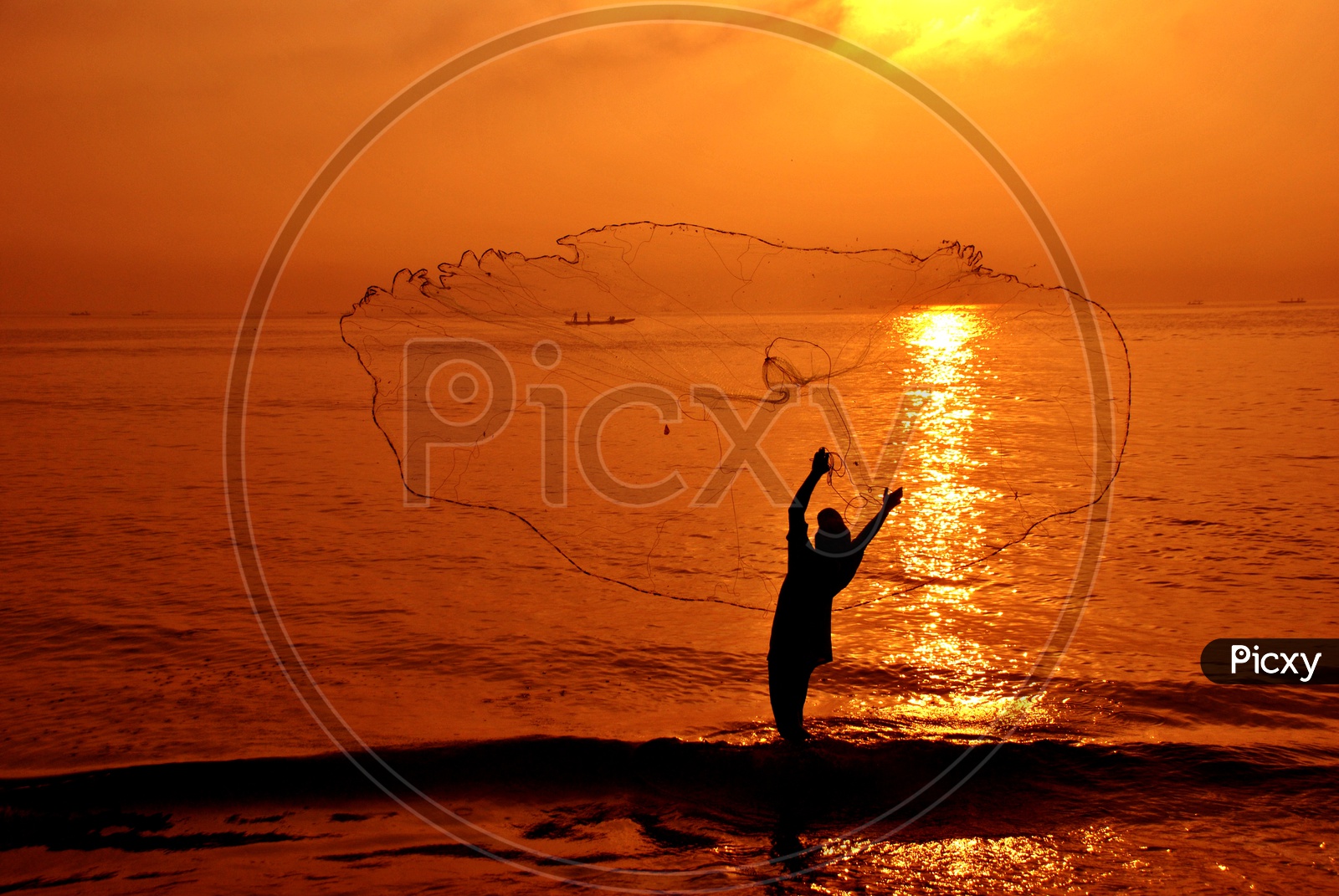Fishermen throwing Fishing Net