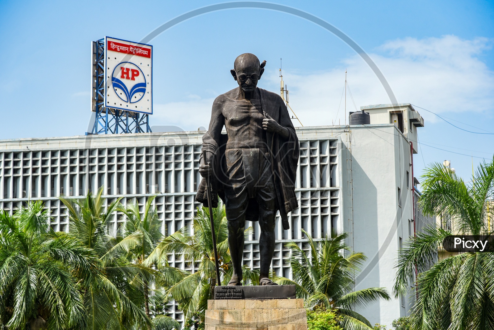 Mahatma Gandhi Statue with Hindustan Petroleum (HP) Building in the bacground