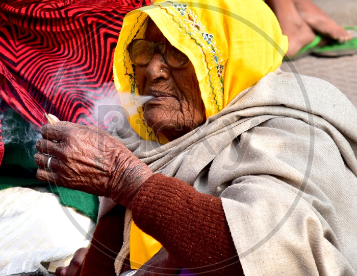 Old Woman Smoking in Haridwar