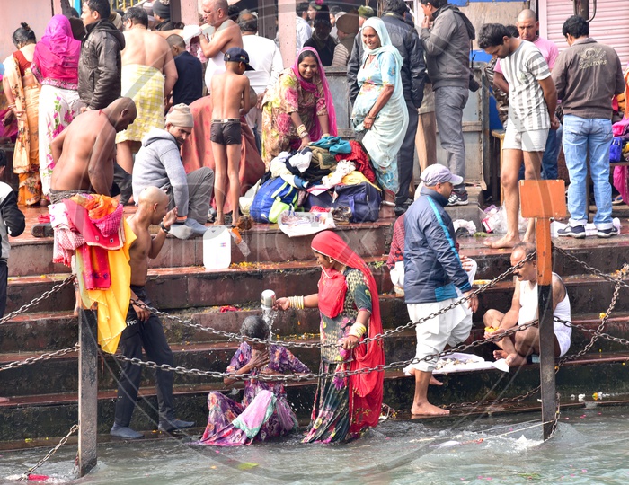 Devotees Bathing at Haridwar Har Ki Pauri Ghat
