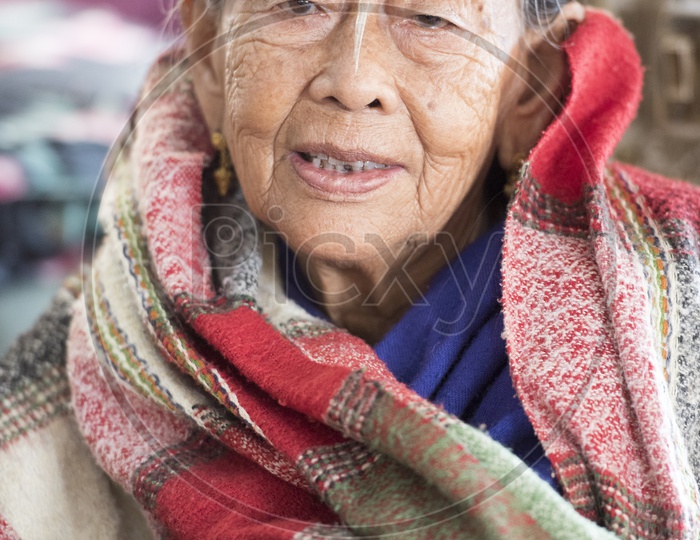 Old Female Vendor at Ema Market, Manipur