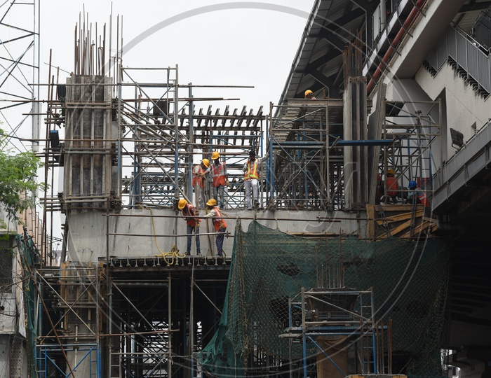 Construction Workers at Hyderabad Metro Rail Site