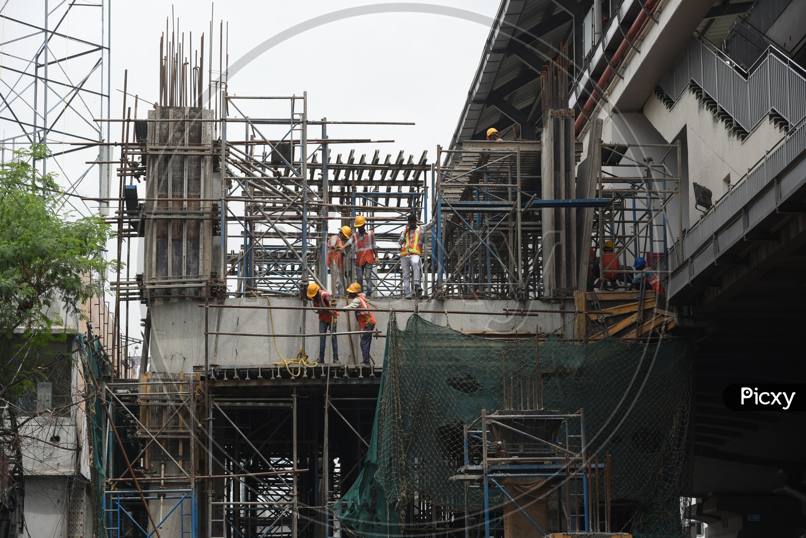 Construction Workers at Hyderabad Metro Rail Site
