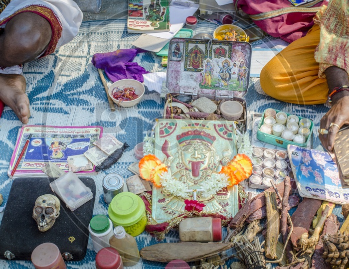 Pooja necessities at a stall near temple