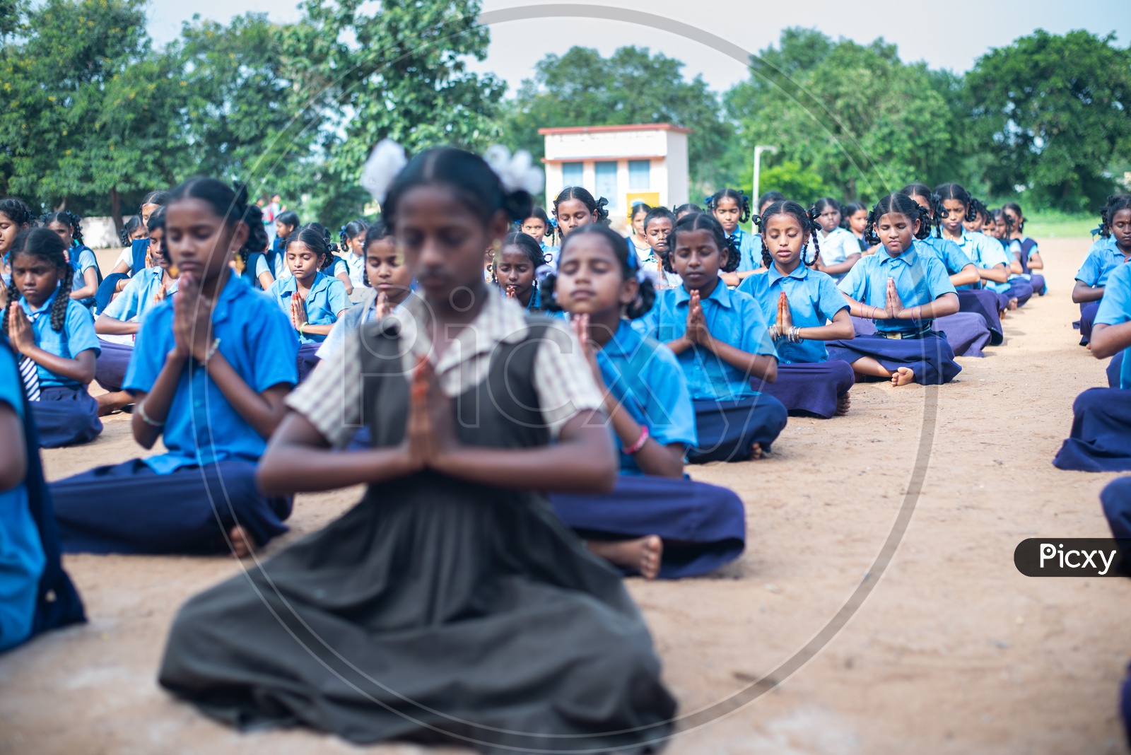Government School Students Practicing Yoga, Andhra Pradesh