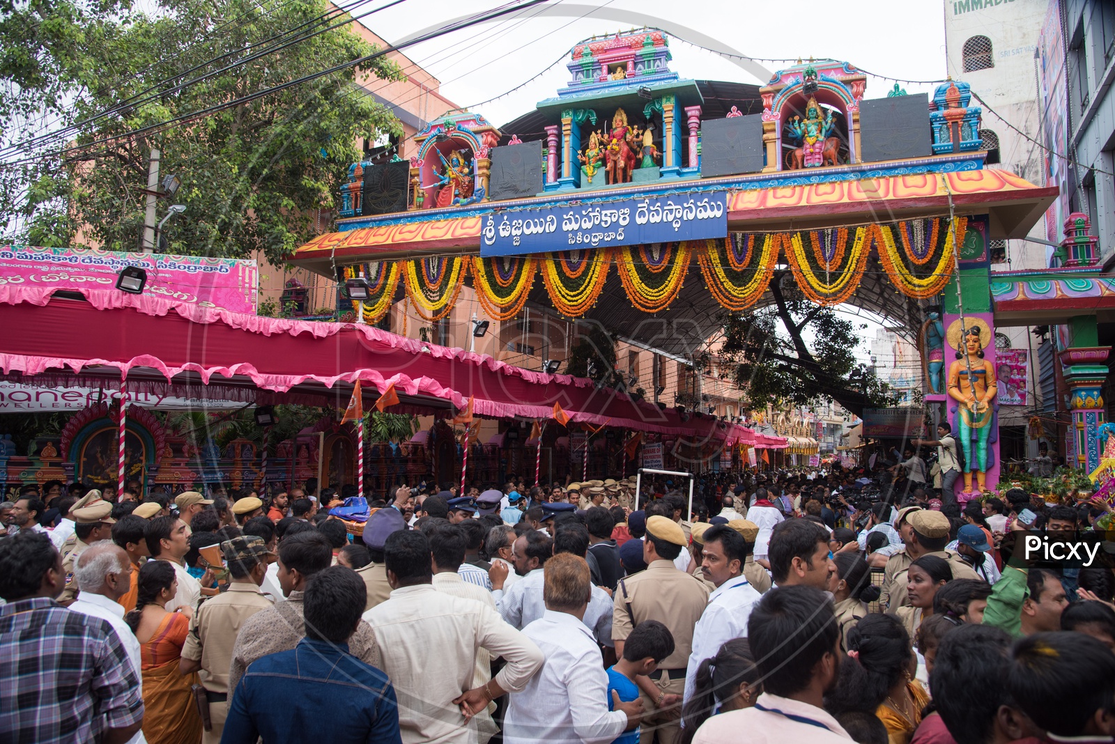 The crowd at Ujjaini Mahankali Temple for Bonalu Festival Celebrations