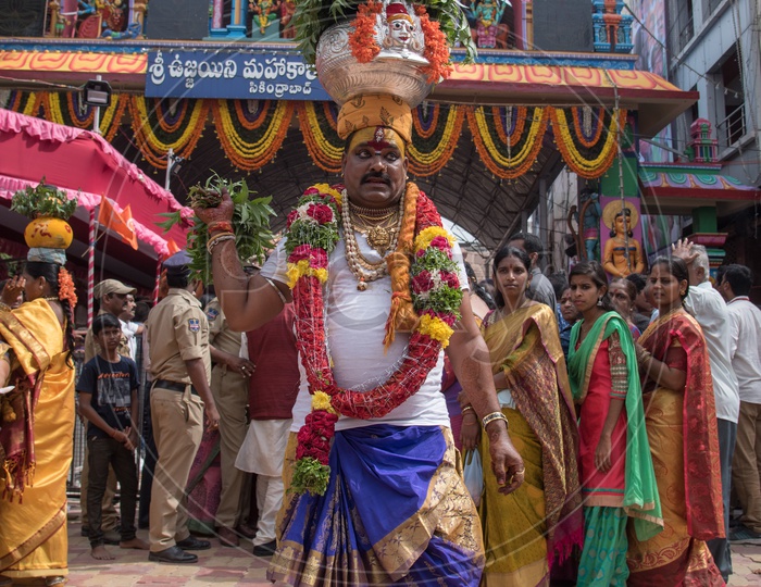 Potharaju at Bonalu Festival Celebrations at Mahankali Temple