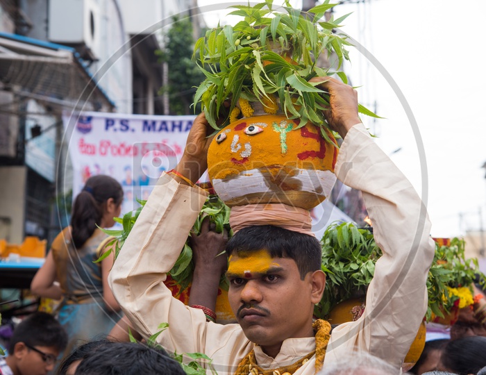 The Bonam pot for Bonalu Festival at Mahankali Temple