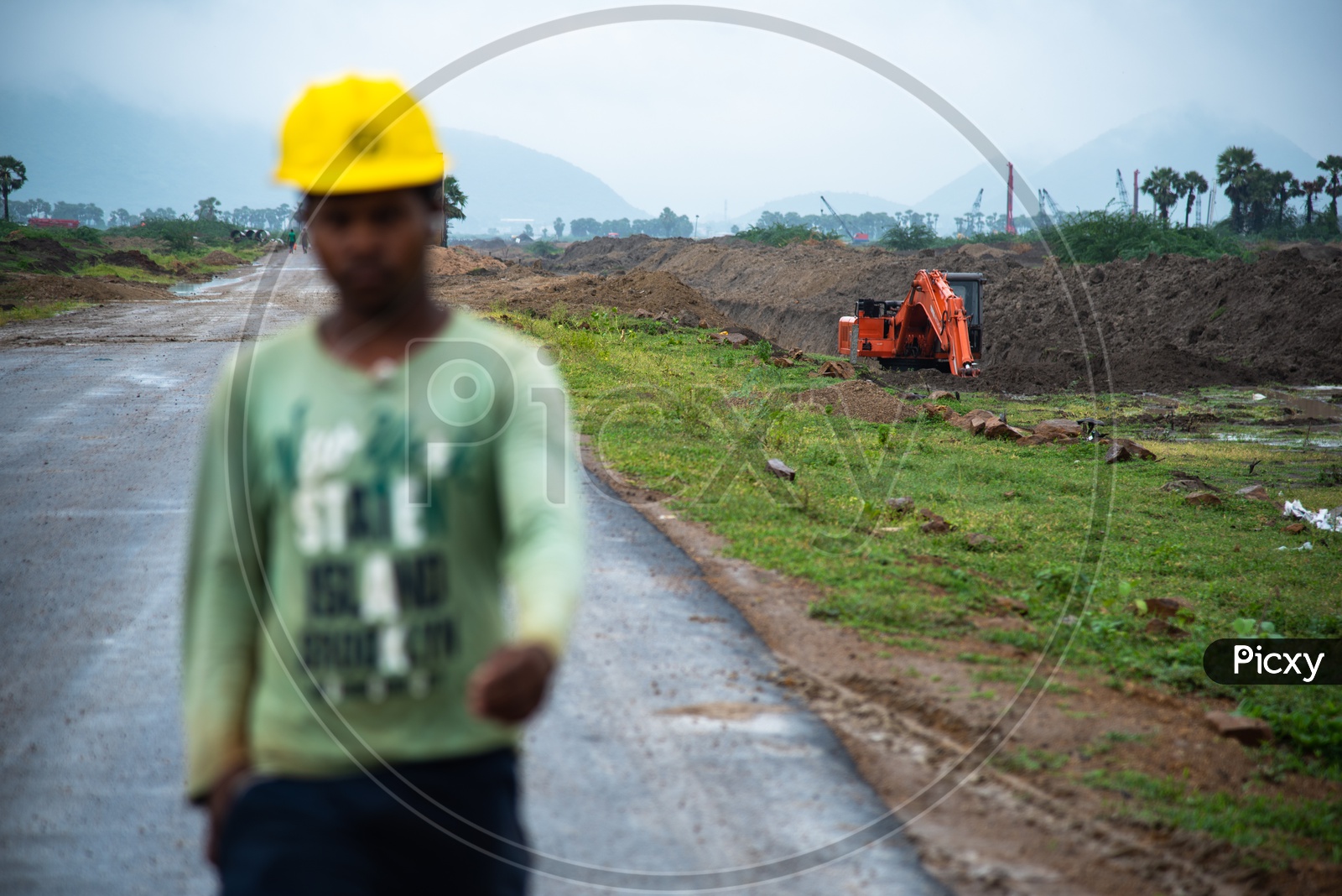 Road works near AMrita University Construction Site, Amaravati