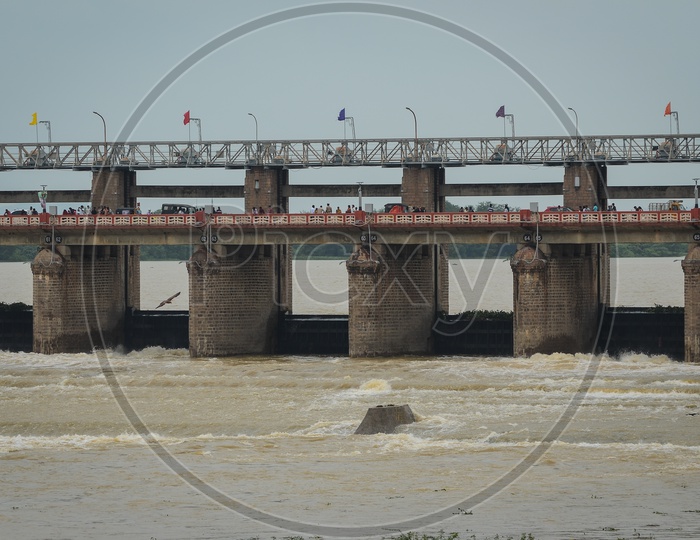 Prakasam barrage gates, Krishna river