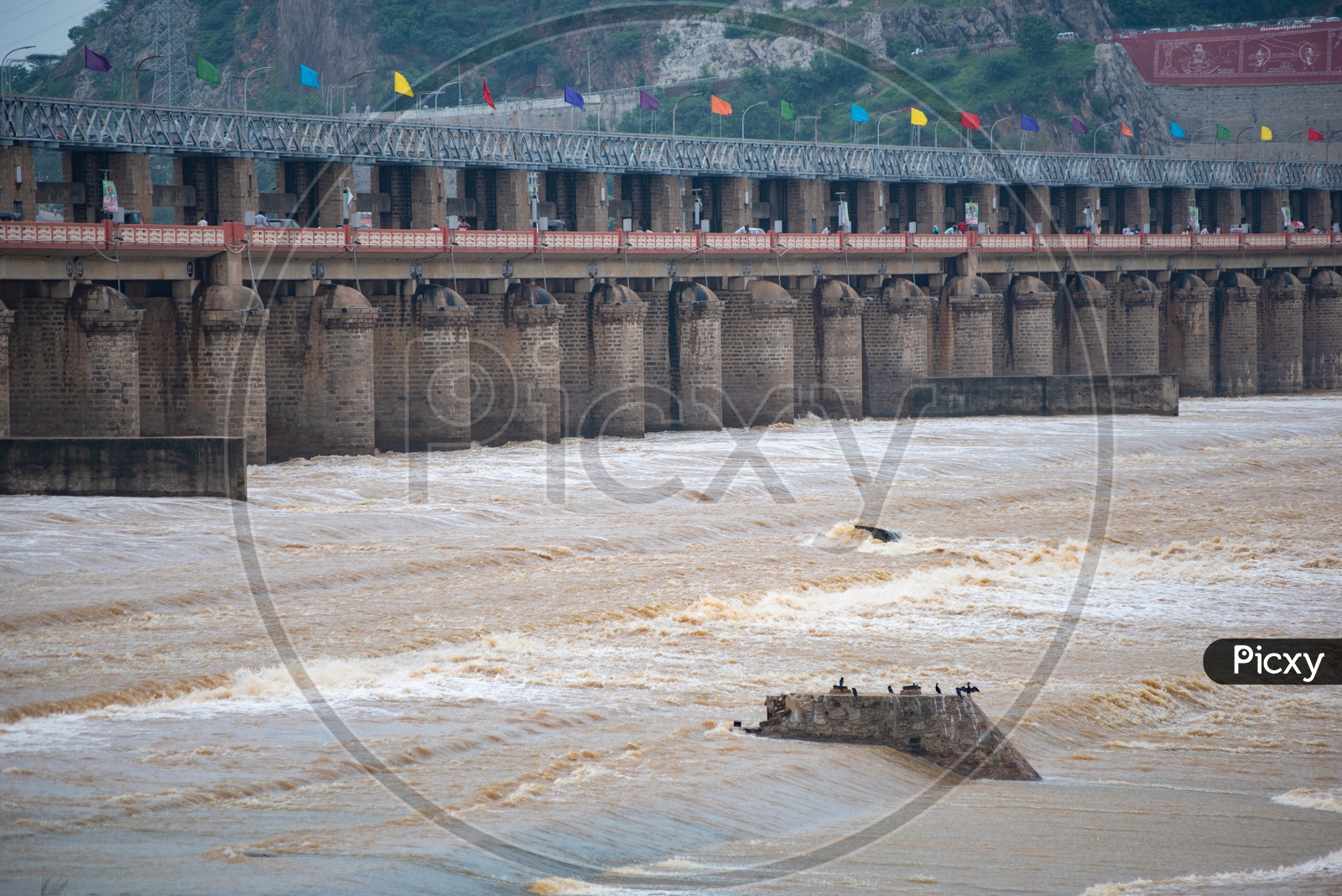 River Krishna Flowing out from Prakasam Barrage after the gates were lifted off