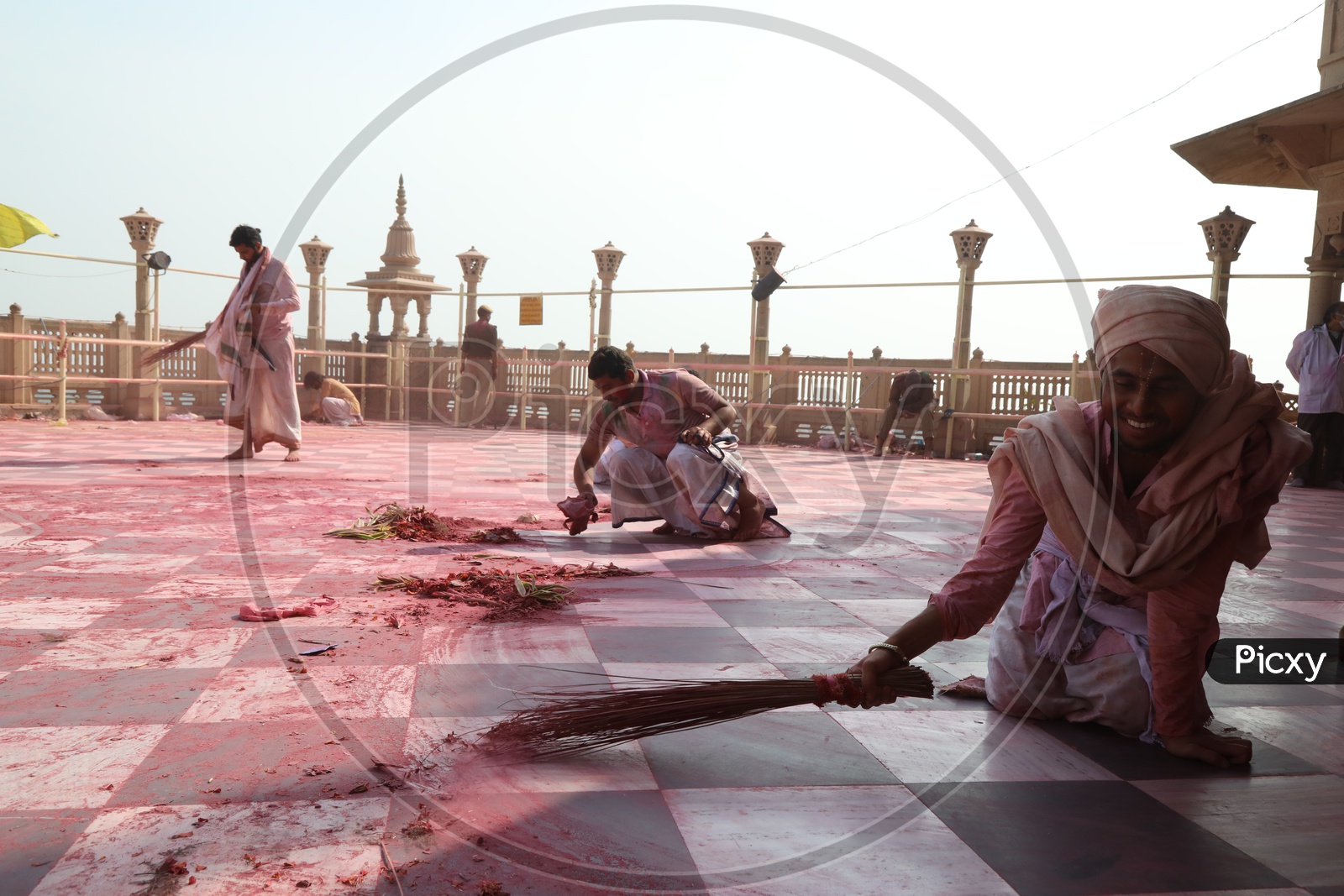 Cleaning after Holi Festival in Barsana