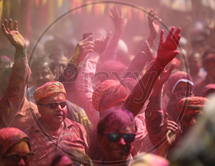 People Celebrating Holi Festival in Barsana