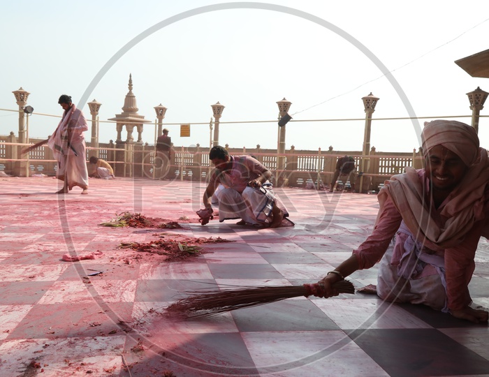 Cleaning after Holi Festival in Barsana