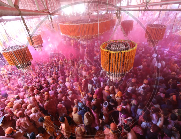 People Celebrating Holi Festival in Barsana