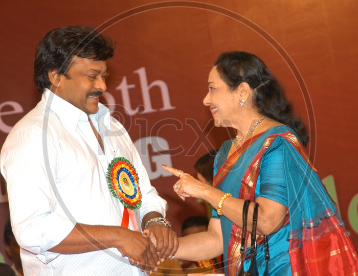 Chiranjeevi and Jamuna at T.Subbarami Reddy Felicitation function